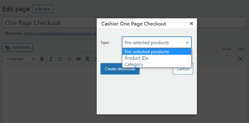 one step checkout woocommerce for pre-selected products