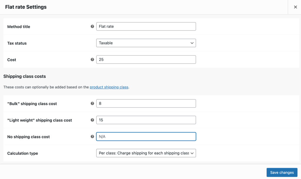 Shipping Class Settings (Optional)