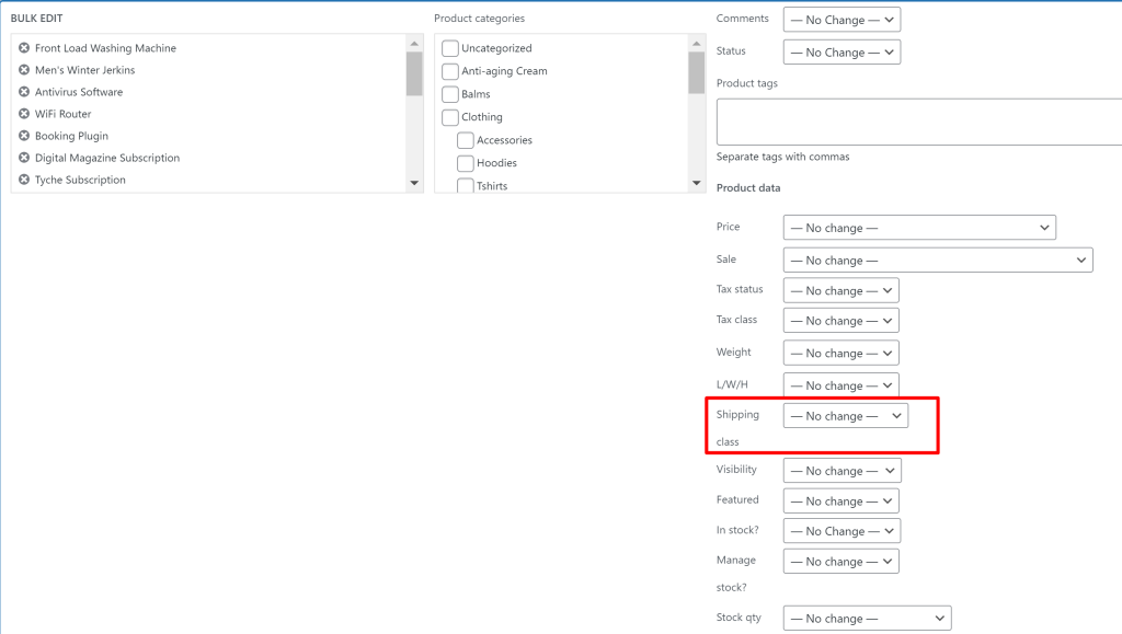 Modify Shipping Classes