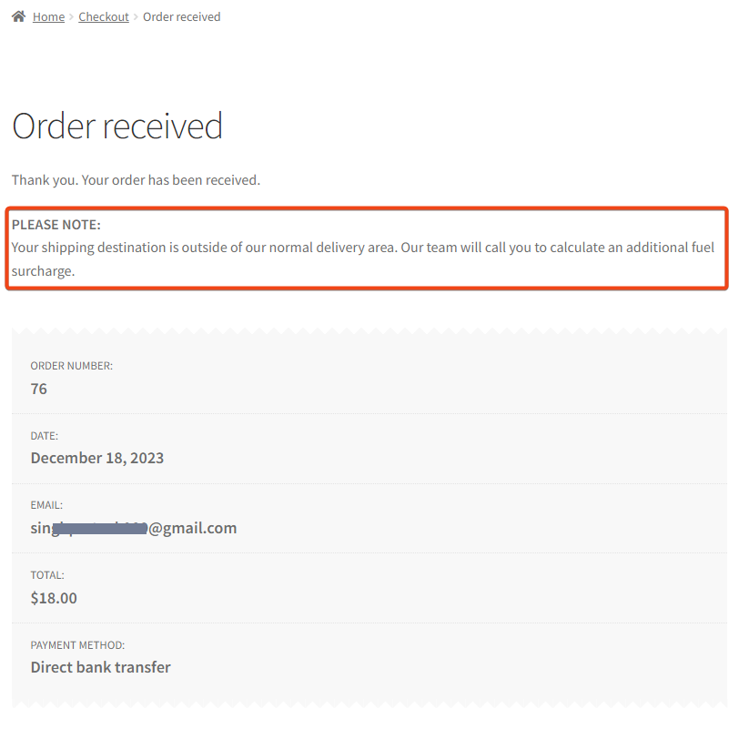 How to Add Custom Message on the Thank You Page by shipping method in WooCommerce?
