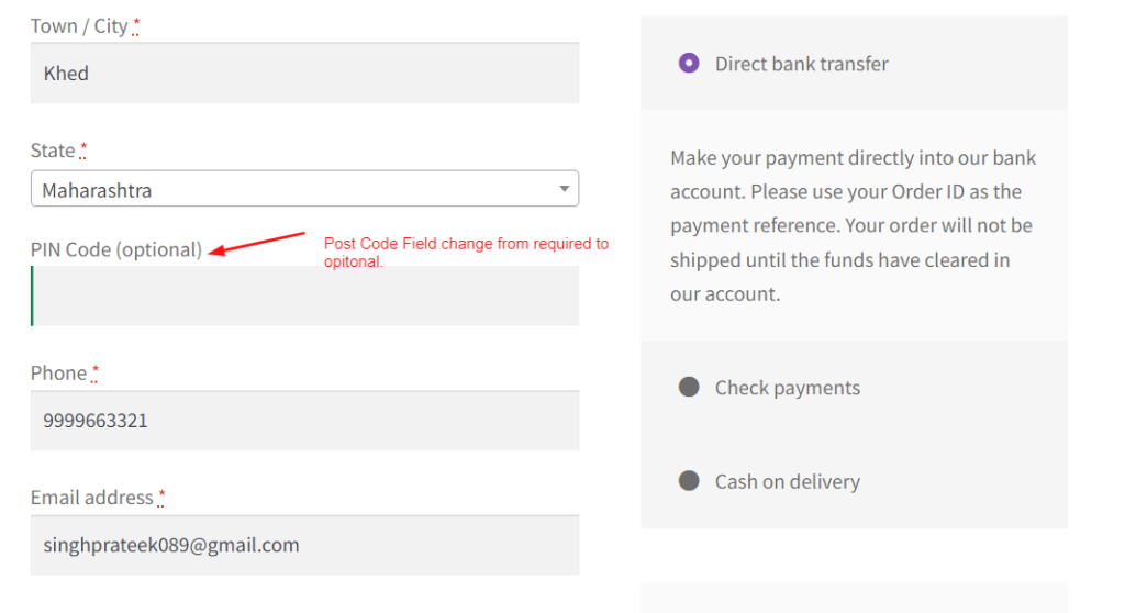 How to Make the Billing Form PIN Code Field Optional in WooCommerce?