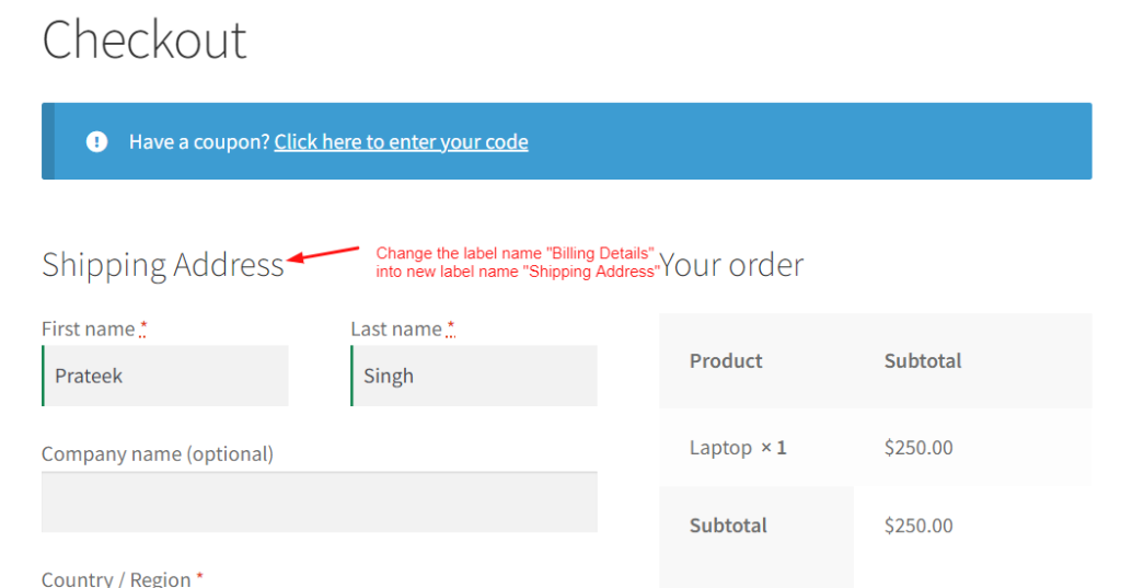 How to Change the Shipping "Billing Details" Heading in WooCommerce Checkout?