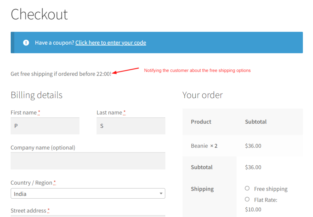 How to Show WooCommerce Free Shipping Before A Certain Time?