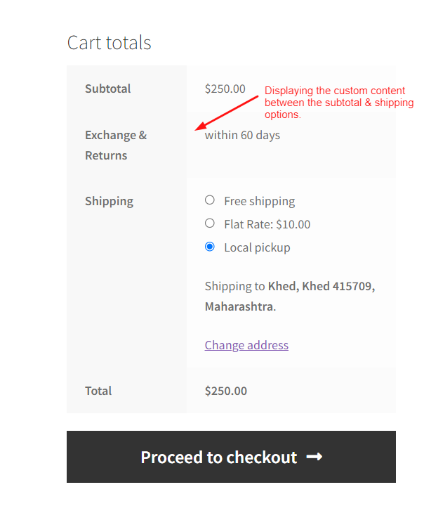 How to Show WooCommerce Custom Content Between Subtotal & Shipping Options?