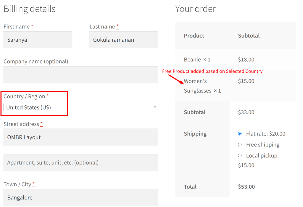 adding BOGO gifts for various billing and shipping countries in WooCommerce.