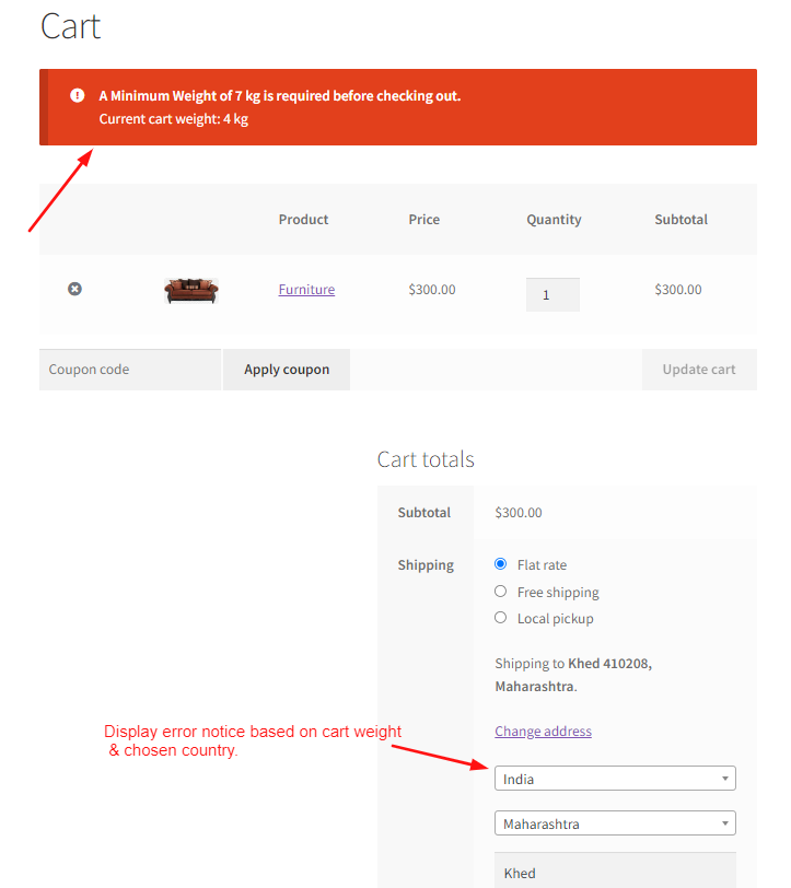 How to Set Minimum Weight for a Specific Country in WooCommerce Cart