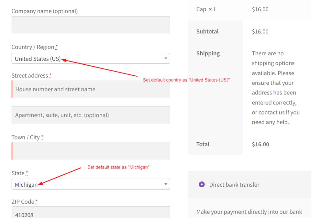 How to Change the default Country & State in WooCommerce Checkout