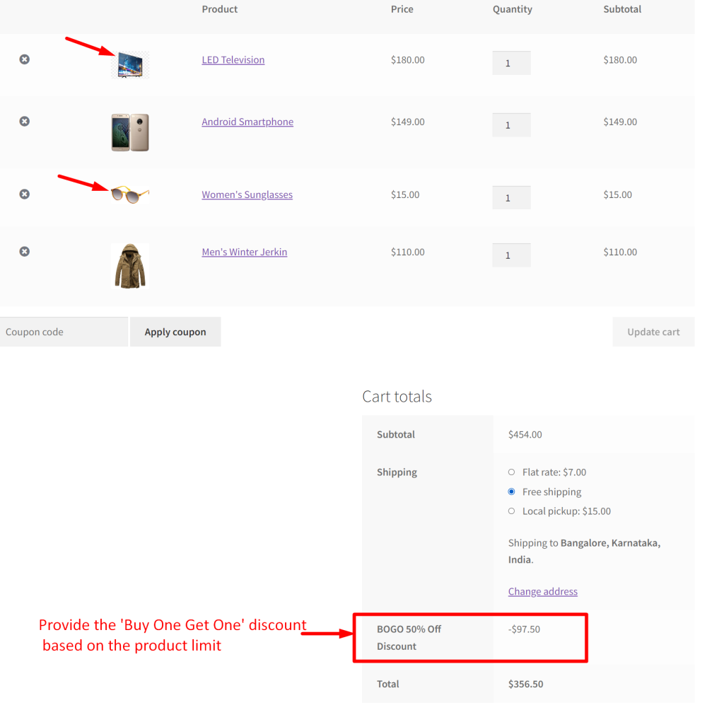 Set WooCommerce BOGO discount  for specific number of products in the cart