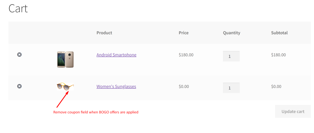 Disable Coupon Field When a BOGO (Buy One Get One) Offer is Applied