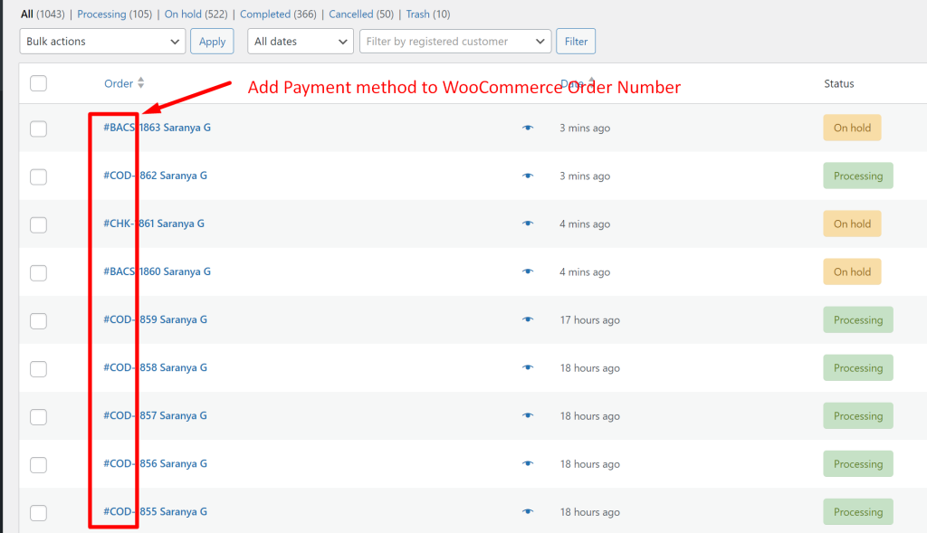 Add Payment Method to WooCommerce Order Numbers
